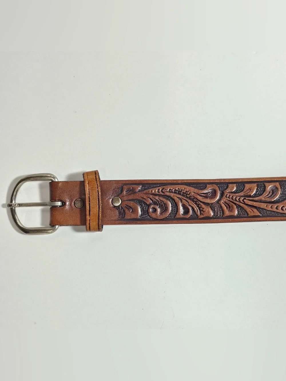 Vintage Rockmount Ranch Wear Mens Hand Tooled Leather Belt 32 Western Rodeo Boho